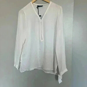 NWT The Kooples Half Zip Silk Blouse in White Size Small